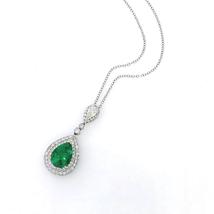 Buy Angel's Garland Elegant Real Diamond And Emerald Pendant In White Gold  Online | Surat Diamond